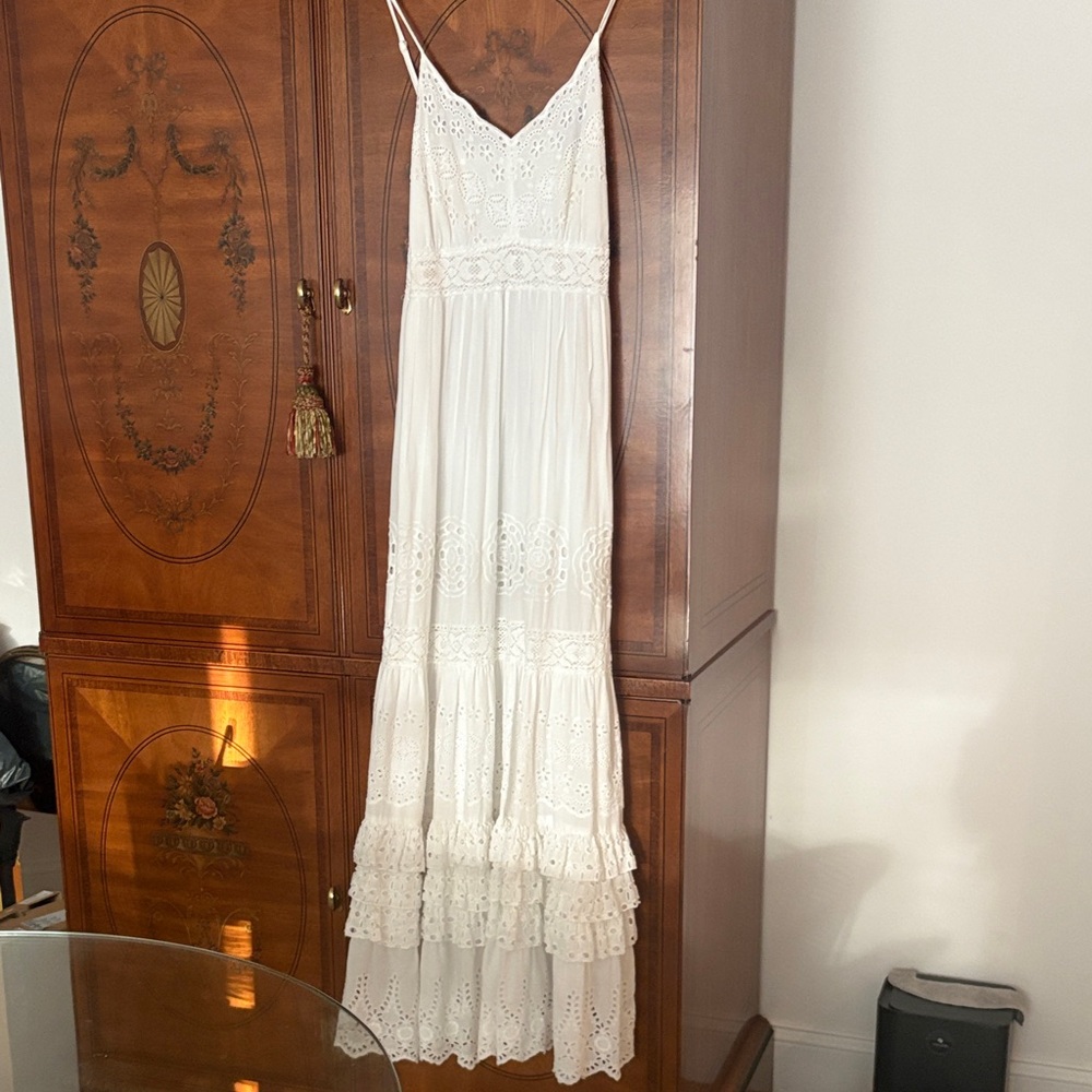 Elegant Colombian White Eyelet Maxi Dress